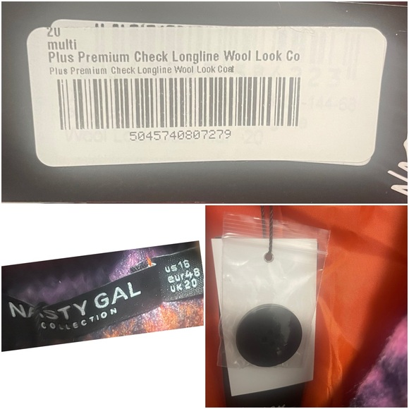 Nasty Gal Premium Plaid Double-Breasted Wool Look Coat Orange & Purple Size 16 - Picture 11 of 17